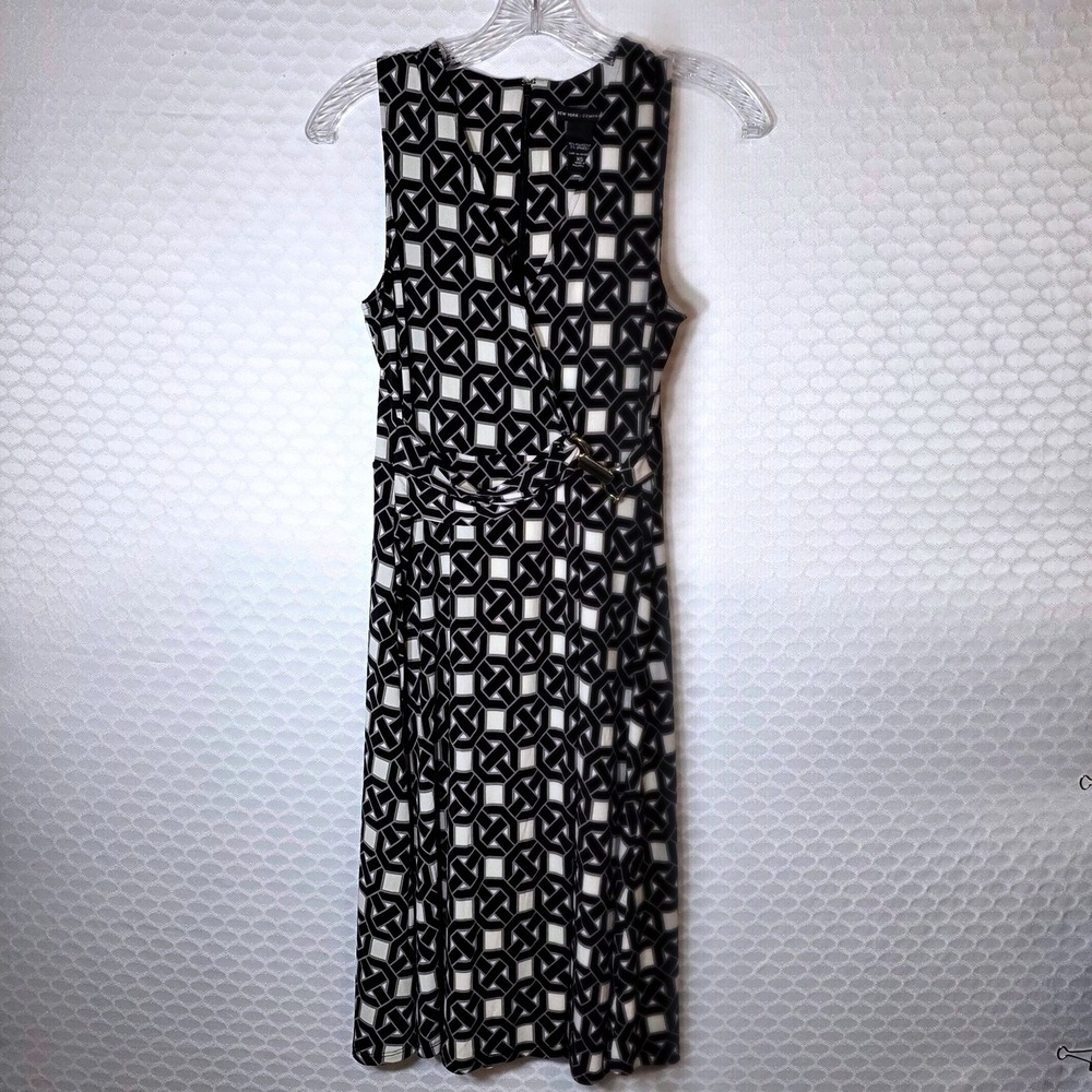 New York & Company Black White Geometric Buckle Sheath Dress XS